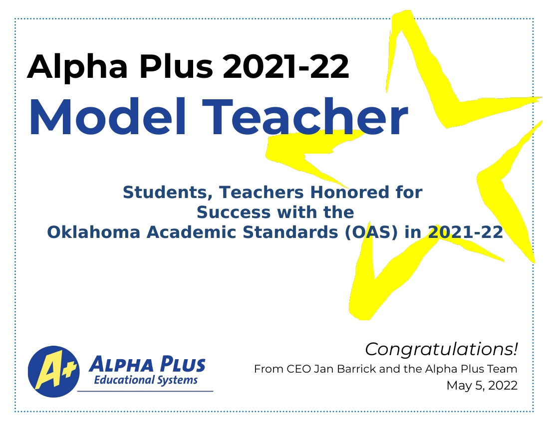 Students, Teachers Honored for Success with the Oklahoma Academic Standards (OAS) in 2021-22