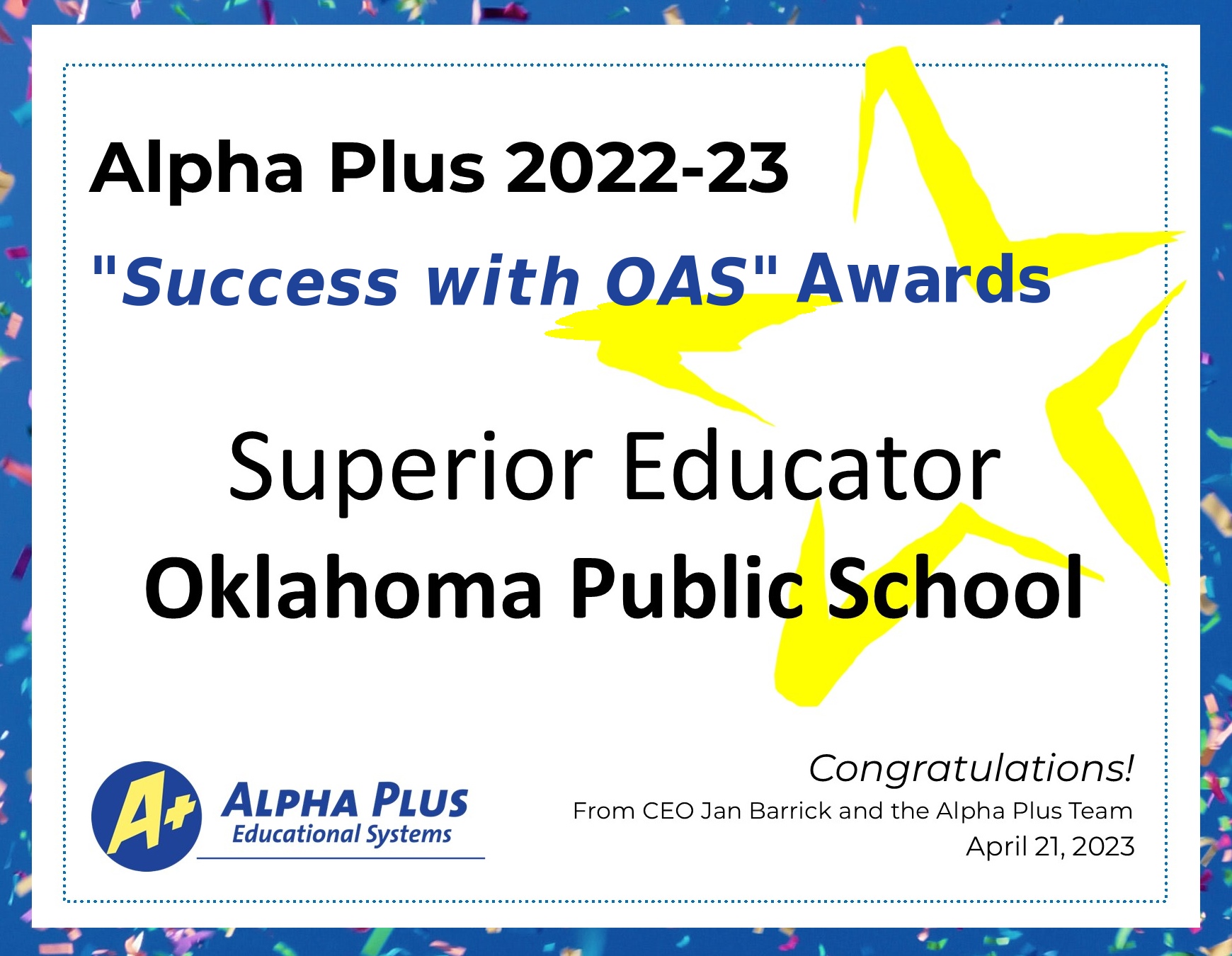 SUCCESS WITH OAS AWARDS 2023