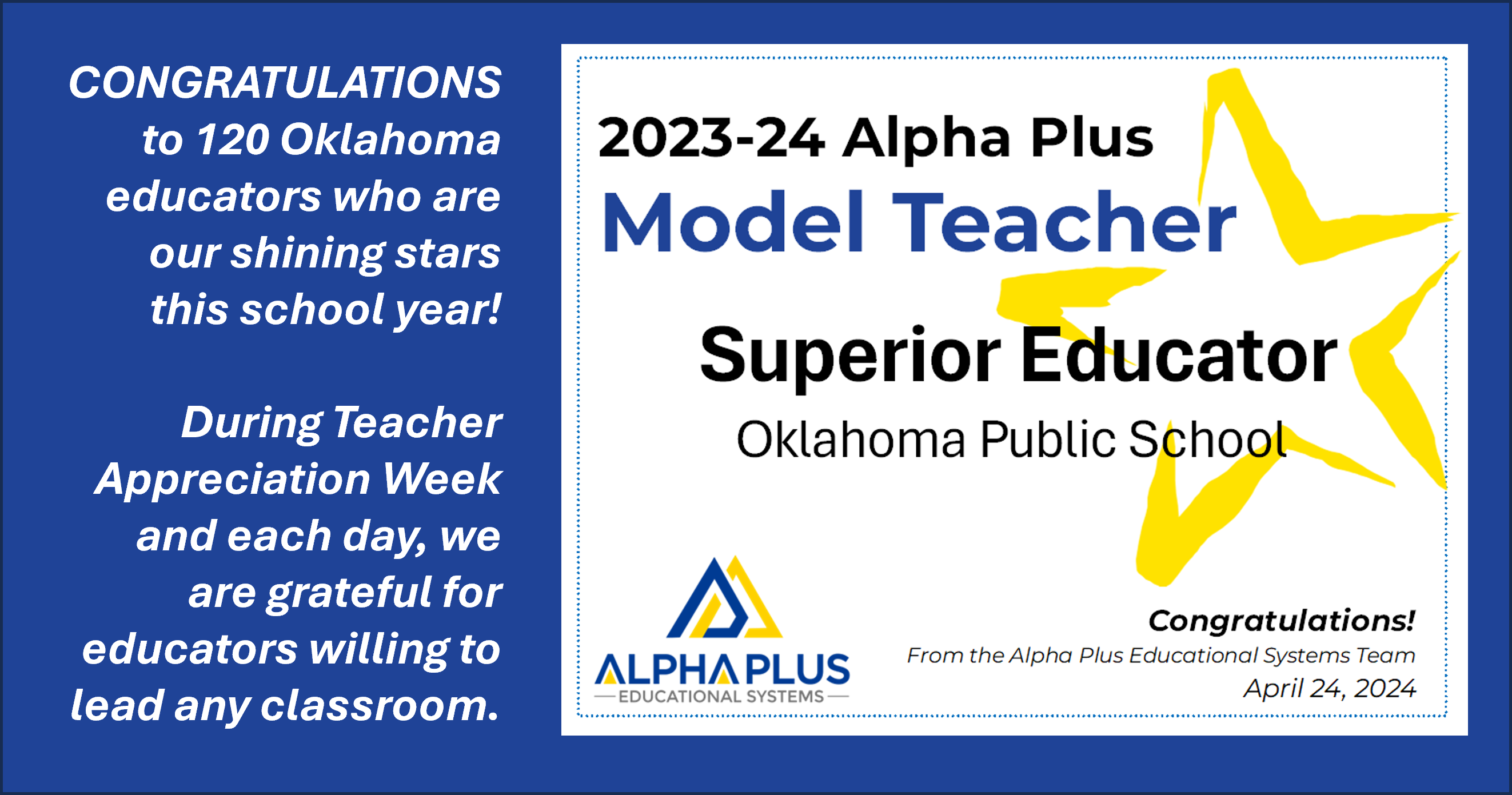 2023-2024 Alpha Plus Model Teacher Awards
